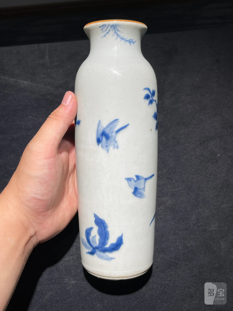 清顺治 青花花鸟纹筒瓶 - 图4